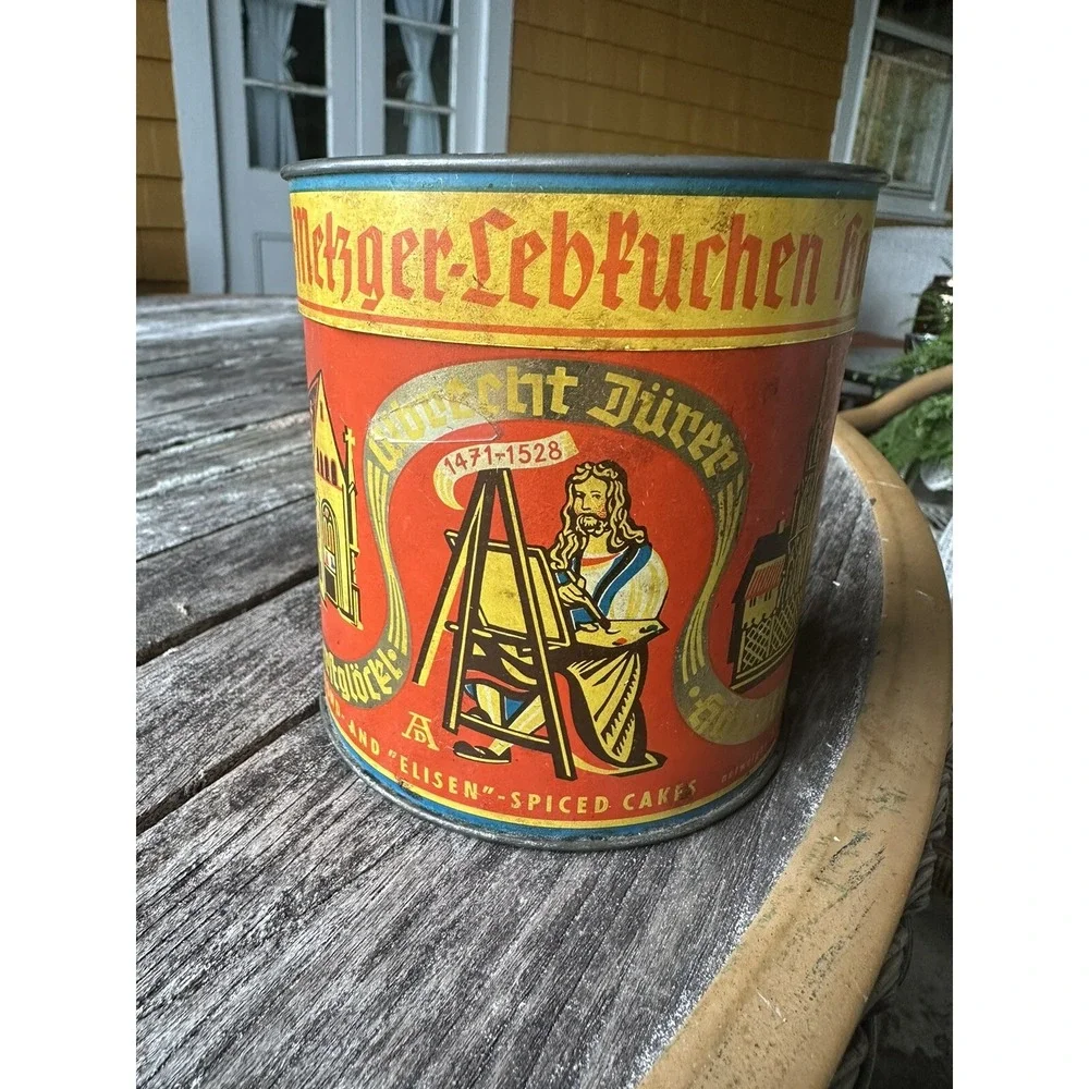 VINTAGE CHRISTIAN GERMAN JESUS MARY HAEBERLEIN METZGER SPICED CAKES TIN CAN